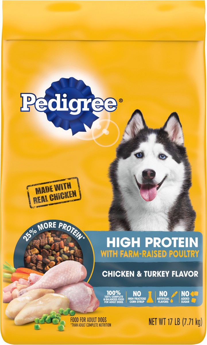 slide 5 of 5, Pedigree Chicken Turkey Dog Adlt High Protein, 17 lb