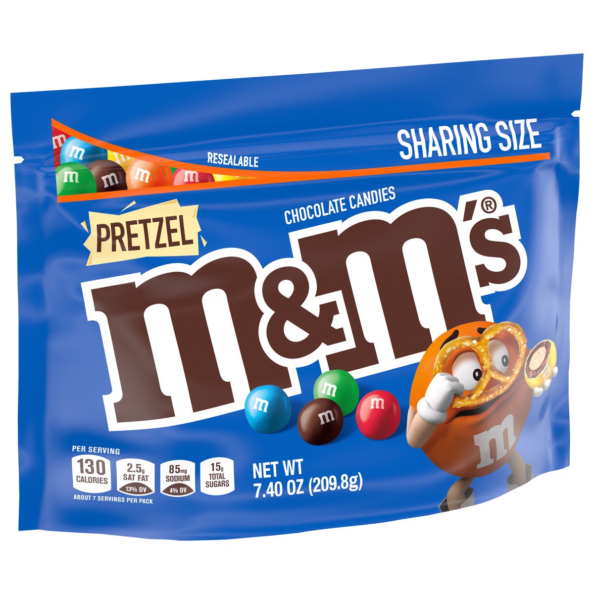 slide 4 of 9, M&M's Pretzel Milk Chocolate Candy, Sharing Size, 7.4 oz Bag, 7.4 oz
