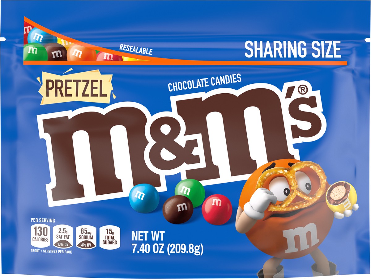 slide 5 of 9, M&M's Pretzel Milk Chocolate Candy, Sharing Size, 7.4 oz Bag, 7.4 oz