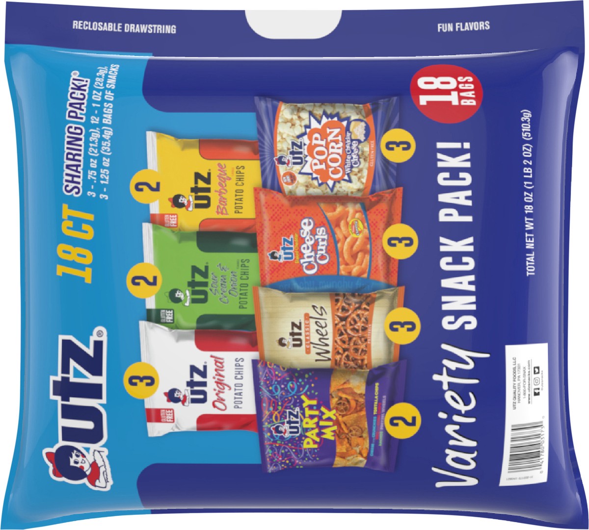 slide 6 of 7, Utz Sharing Pack Variety Snack Pack 18 ea, 18 oz