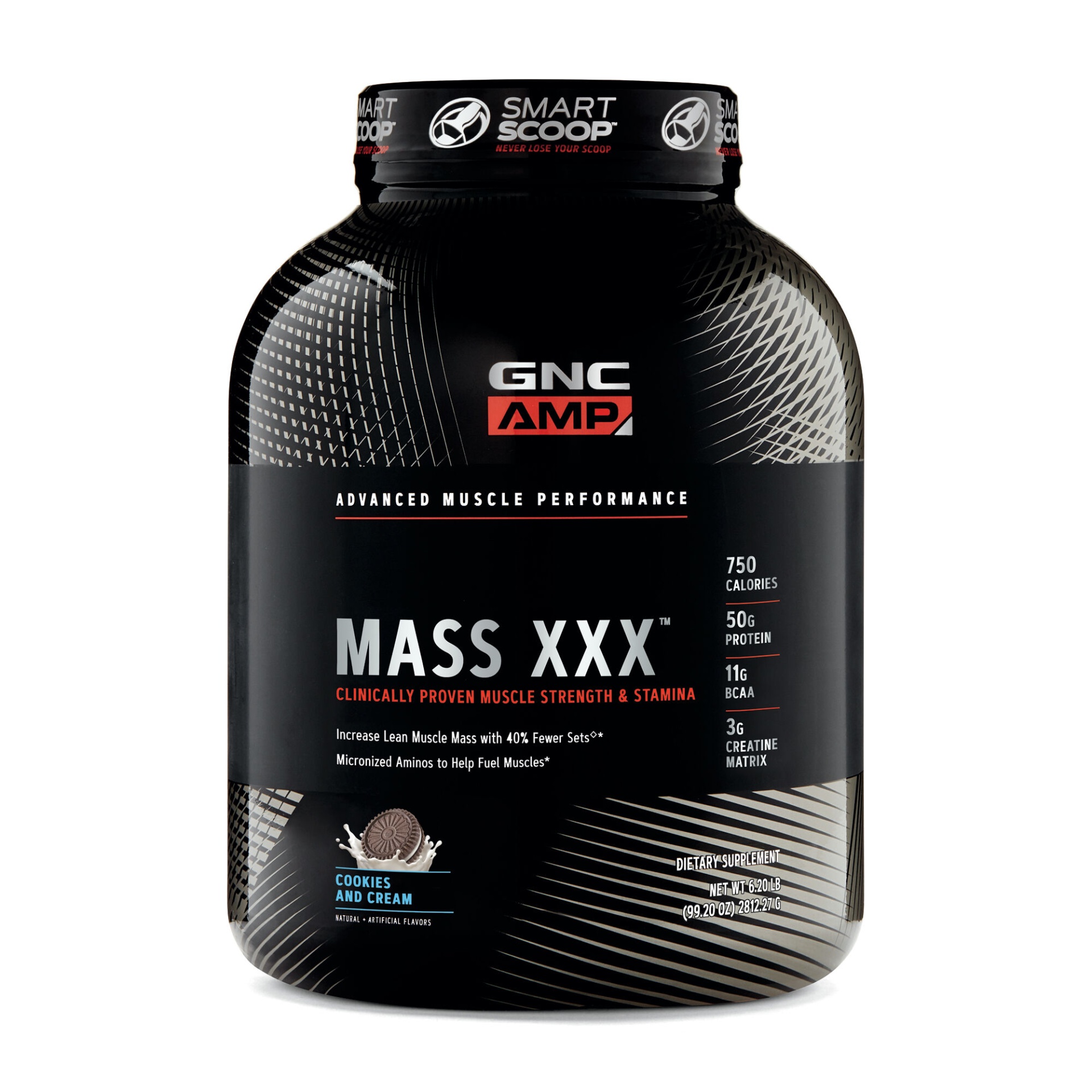 slide 1 of 1, GNC AMP Mass XXX - Cookies and Cream, 6.2 lb