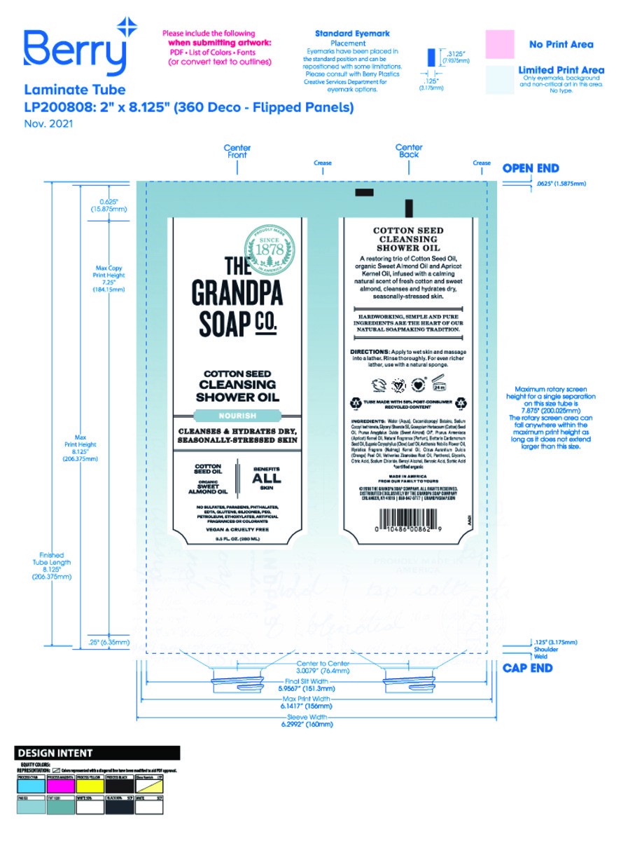 slide 6 of 8, The Grandpa Soap Co. Nourish Cotton Seed Cleansing Shower Oil 9.5 fl oz, 9.5 fl oz