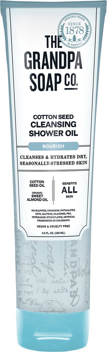 slide 5 of 8, The Grandpa Soap Co. Nourish Cotton Seed Cleansing Shower Oil 9.5 fl oz, 9.5 fl oz