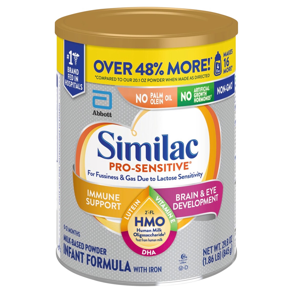 slide 1 of 7, Similac Pro-Sensitive Non-GMO with 2'-FL HMO Infant Formula with Iron Powder 1-29.8 oz Can, 29.8 oz