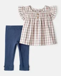 Carter's Baby Girl 2-Piece Plaid Short-Sleeve Outfit Set - Blue, 24 Months