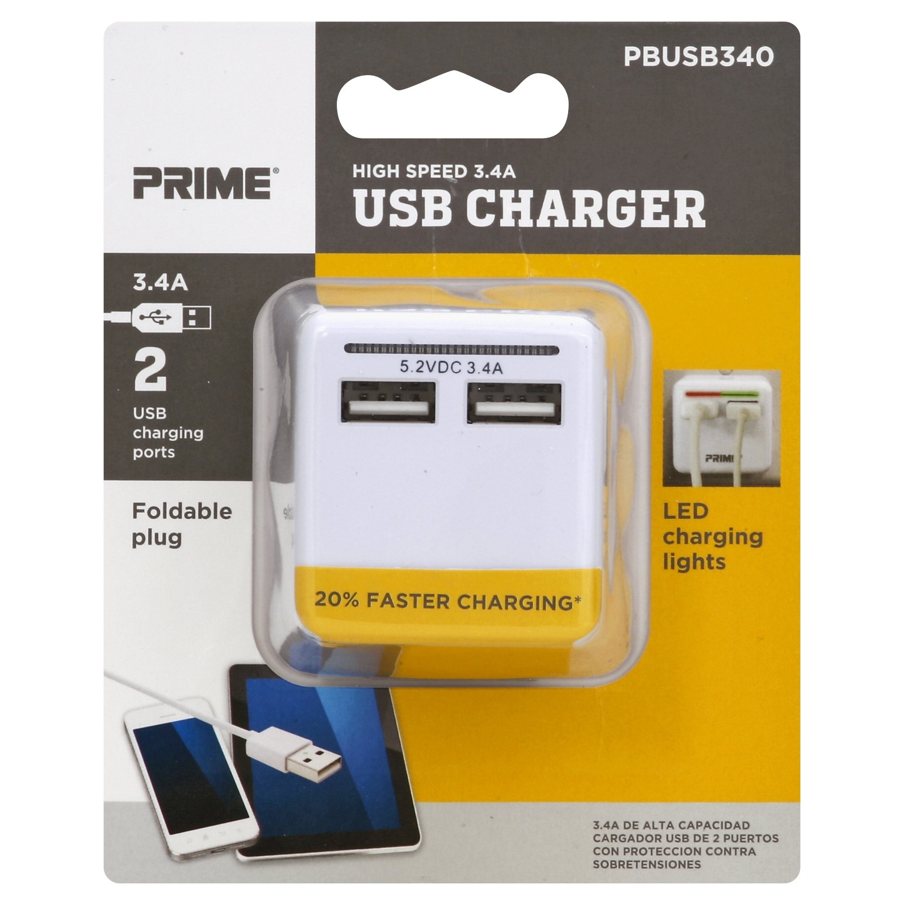 slide 1 of 1, Prime High-Speed 3.4A USB Charger - White, 1 ct