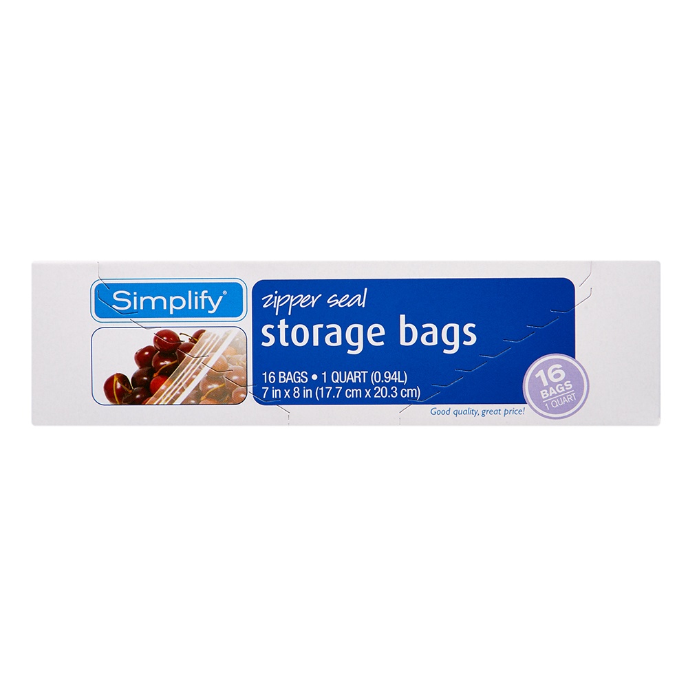 slide 1 of 2, Simplify Zipper Seal Storage Bags, 1 qt, 16 ct