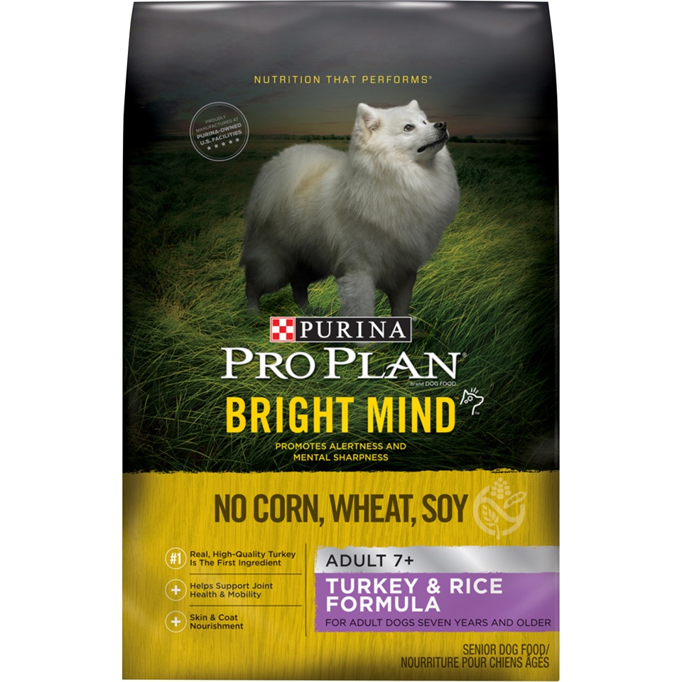 slide 1 of 1, Purina Pro Plan Bright Mind Turkey & Rice Formula Adult 7+ Dry Dog Food, 24 lb