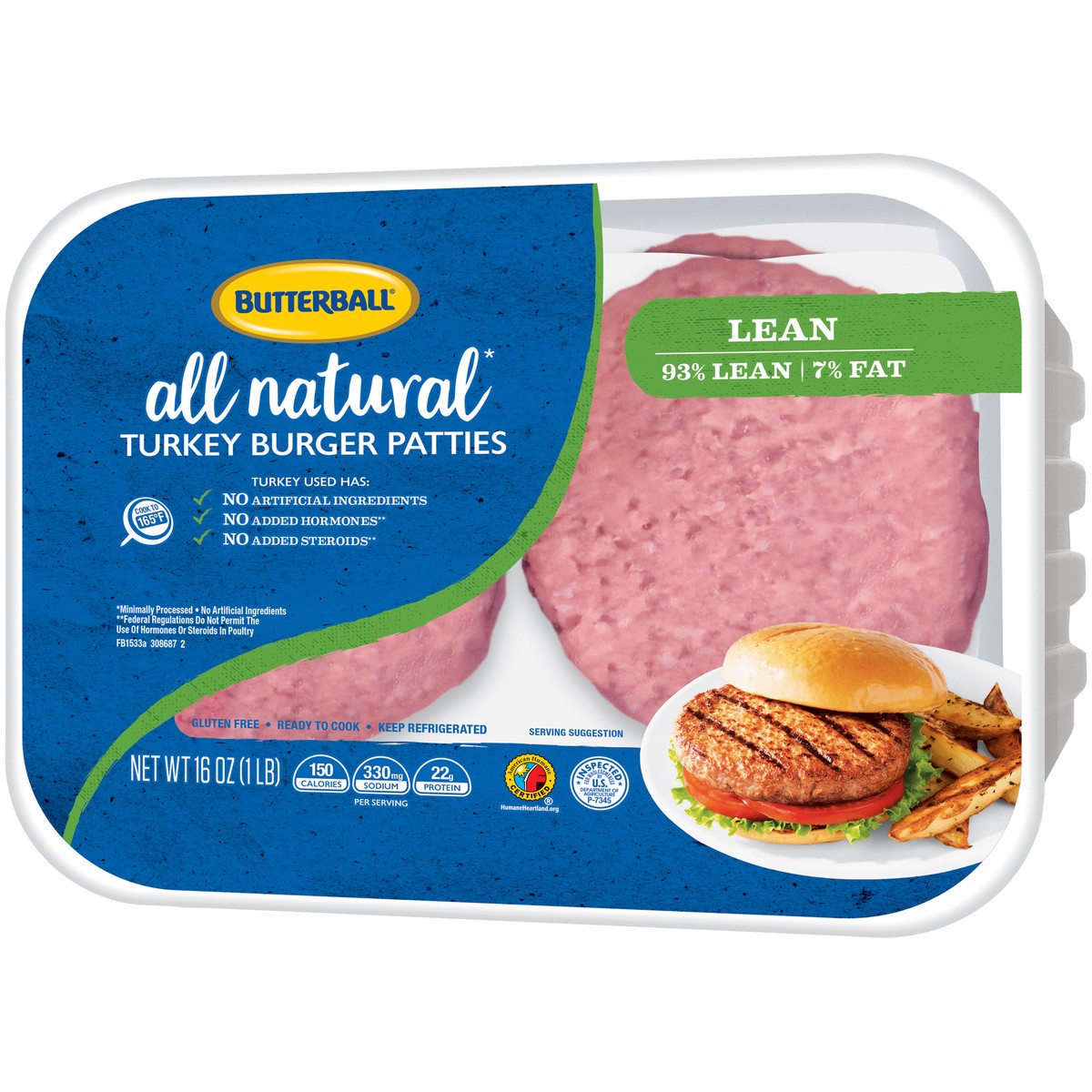 slide 5 of 8, Butterball 93% Lean Ground Turkey Burger Patties-Butterball, 16 oz