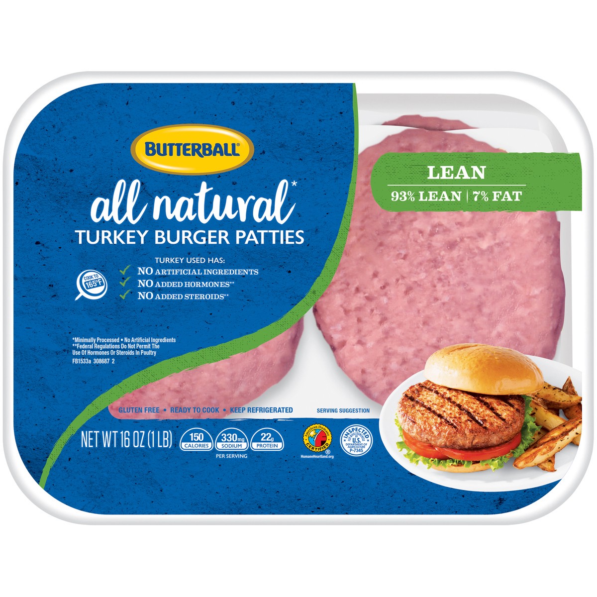 slide 1 of 8, Butterball 93% Lean Ground Turkey Burger Patties-Butterball, 16 oz