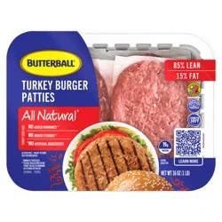 Butterball All Natural Fresh 85/15% Lean Turkey Burger Patties, 16oz, 4 count