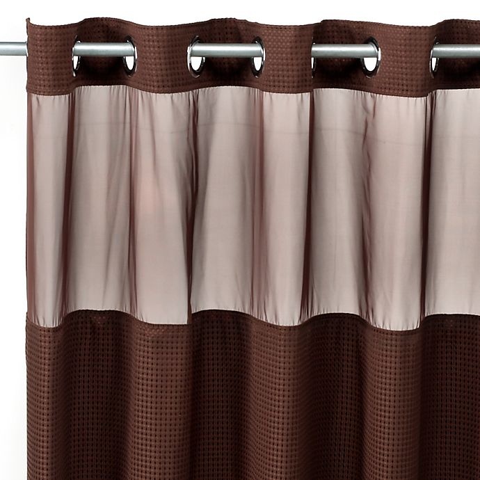 slide 1 of 1, Hookless Waffle Fabric Shower Curtain and Liner Set - Chocolate, 71 in x 74 in