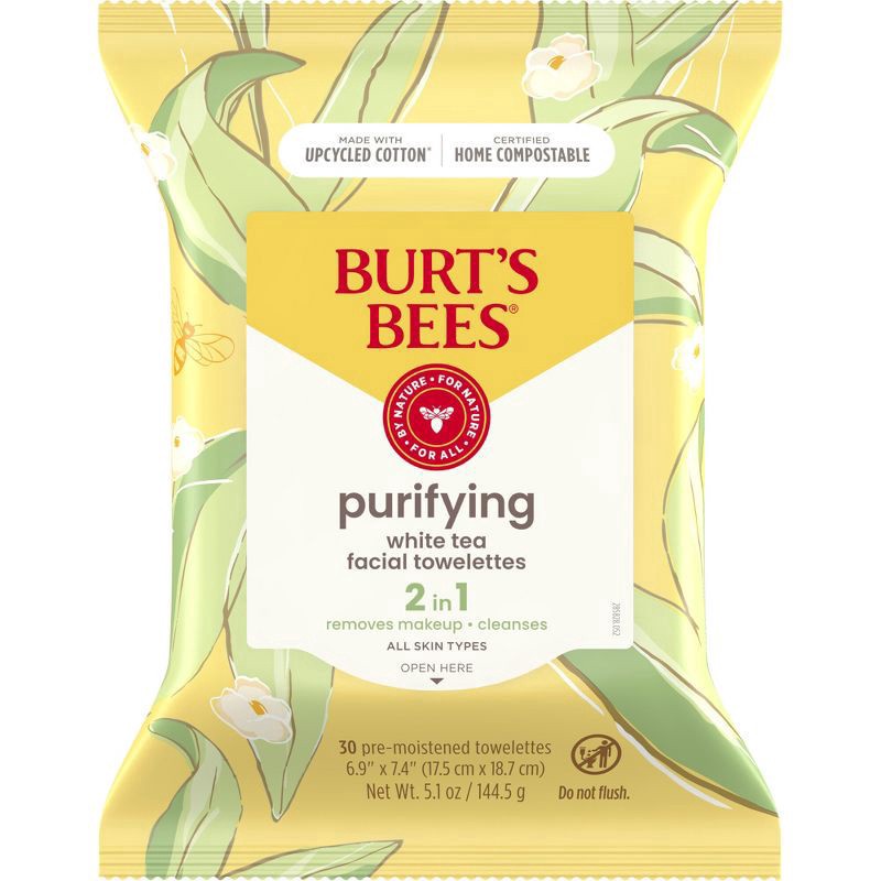 slide 1 of 5, Burt's Bees Normal Skin Facial Cleansing Towelettes With White Tea Extract, 30 ct