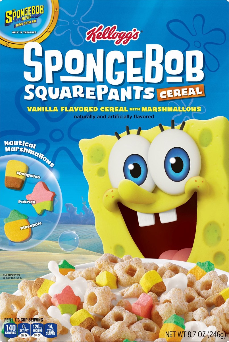slide 7 of 8, Kellogg's SpongeBob SquarePants Vanilla Flavored with Marshmallows Cold Breakfast Cereal, 8.7 oz