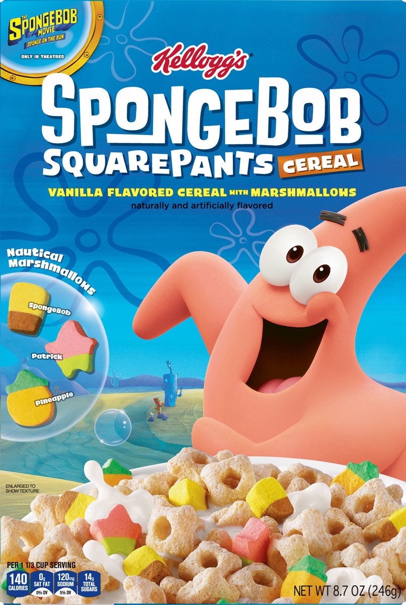 slide 8 of 8, Kellogg's SpongeBob SquarePants Vanilla Flavored with Marshmallows Cold Breakfast Cereal, 8.7 oz