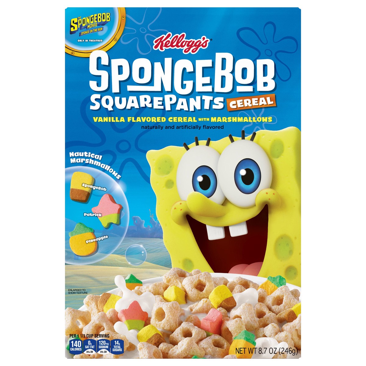 slide 1 of 8, Kellogg's SpongeBob SquarePants Vanilla Flavored with Marshmallows Cold Breakfast Cereal, 8.7 oz