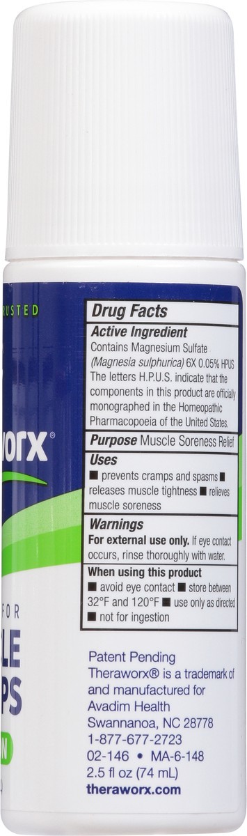 slide 2 of 9, Theraworx Roll-On Relief for Muscle Cramps 2.5 fl oz, 2.5 oz