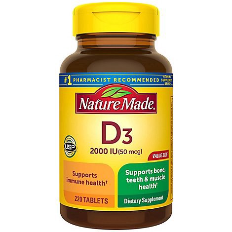 slide 1 of 1, Nature Made Vitamin D Supplement Tablets D3 2000 Iu - 220 Count, 220 ct
