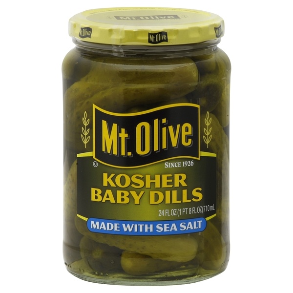 slide 1 of 6, Mt. Olive Kosher Baby Dill Pickles with Sea Salt, 24 oz