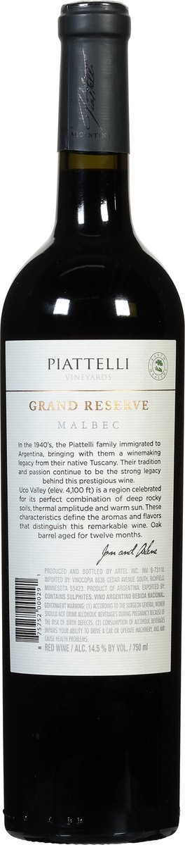 slide 8 of 11, Piattelli Vineyards Grand Reserve Malbec 750 ml, 750 ml