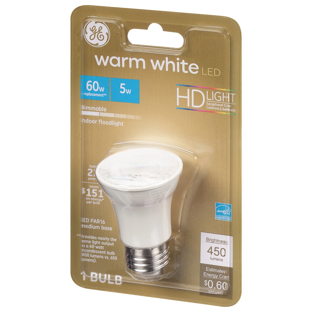 slide 3 of 9, GE 5 Watts Warm White HD Light LED Light Bulb 1 ea, 1 ea