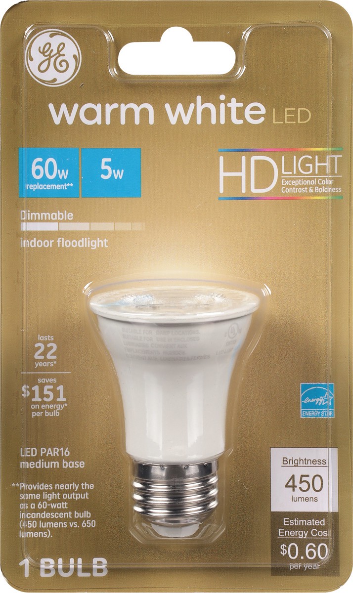 slide 10 of 12, GE 5 Watts Warm White HD Light LED Light Bulb 1 ea, 1 ct