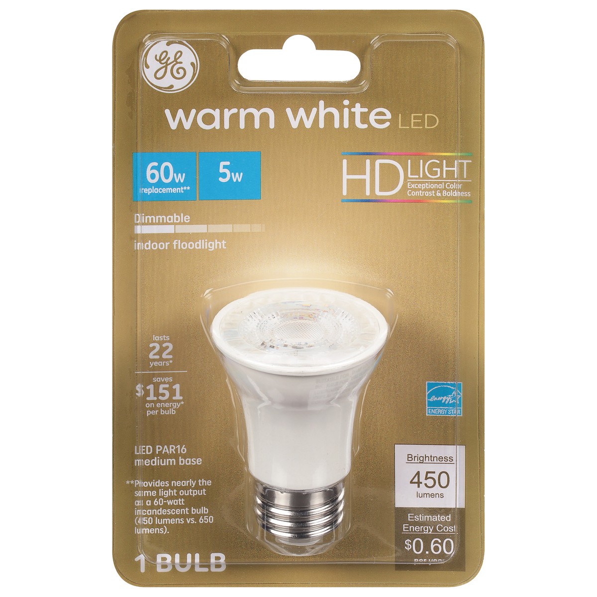 slide 1 of 9, GE 5 Watts Warm White HD Light LED Light Bulb 1 ea, 1 ea
