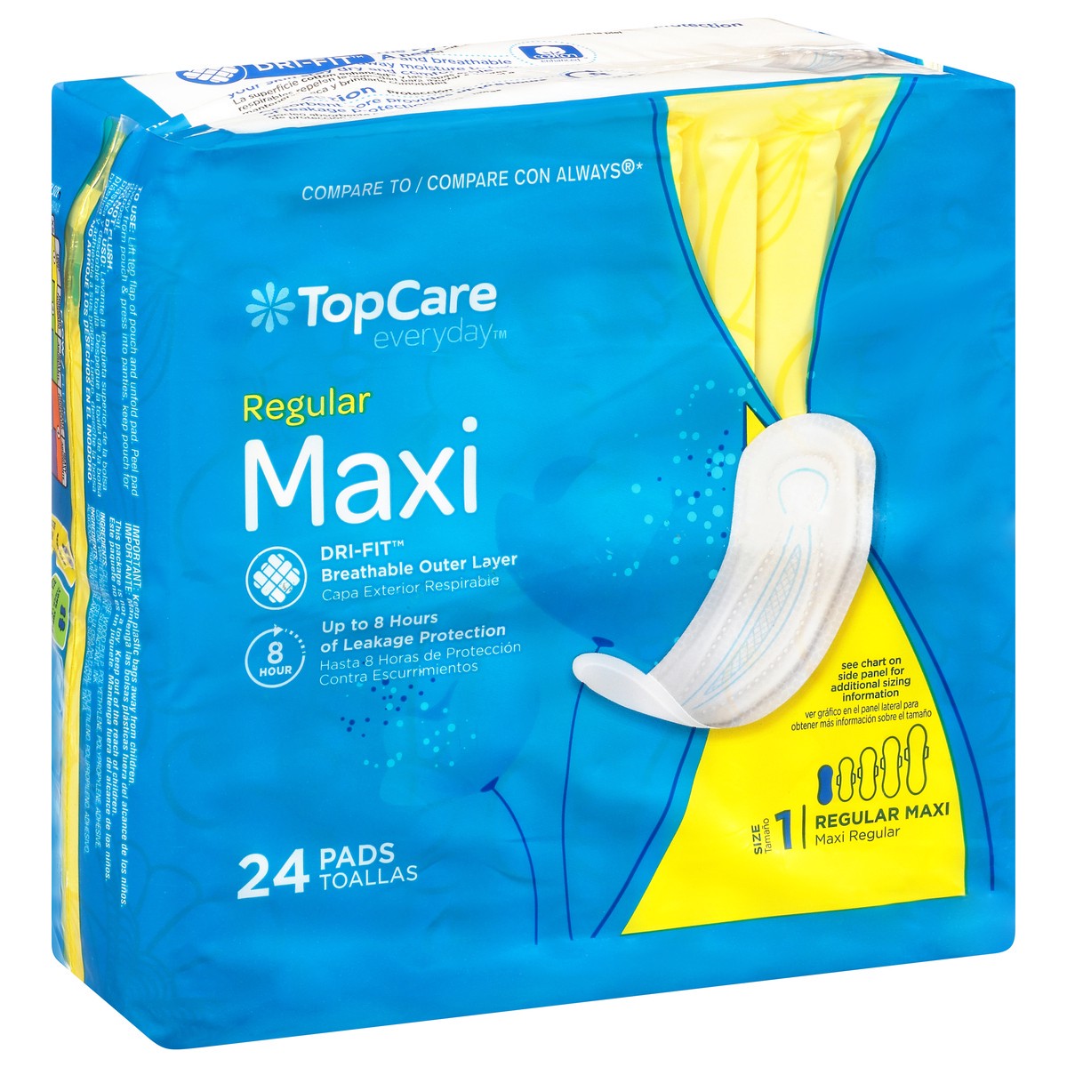 slide 2 of 9, TopCare Everyday Size 1 Regular Maxi Pads 24 ea, 24 ct