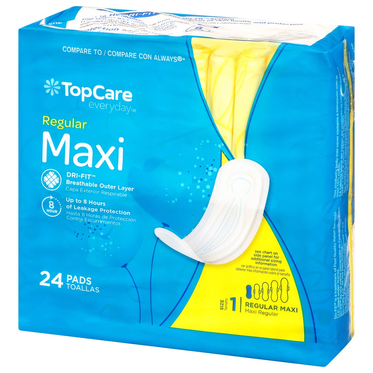 slide 3 of 9, TopCare Everyday Size 1 Regular Maxi Pads 24 ea, 24 ct