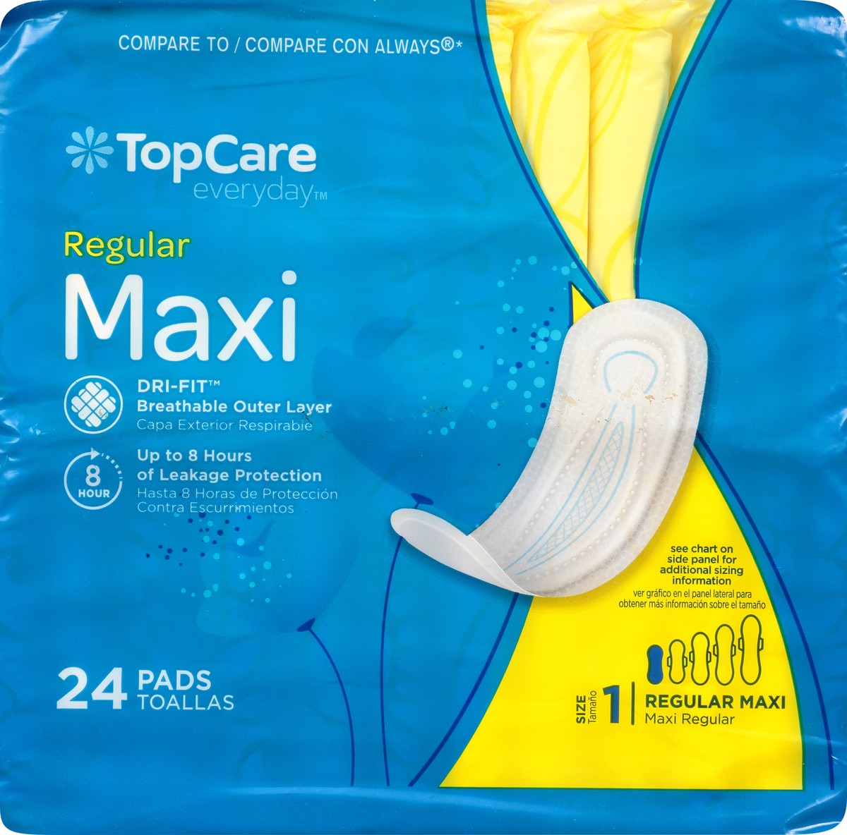 slide 6 of 9, TopCare Everyday Size 1 Regular Maxi Pads 24 ea, 24 ct