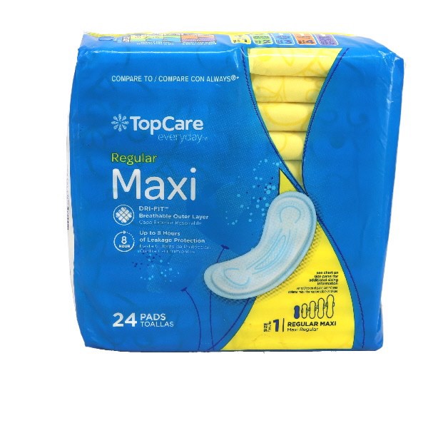 slide 1 of 9, TopCare Everyday Size 1 Regular Maxi Pads 24 ea, 24 ct