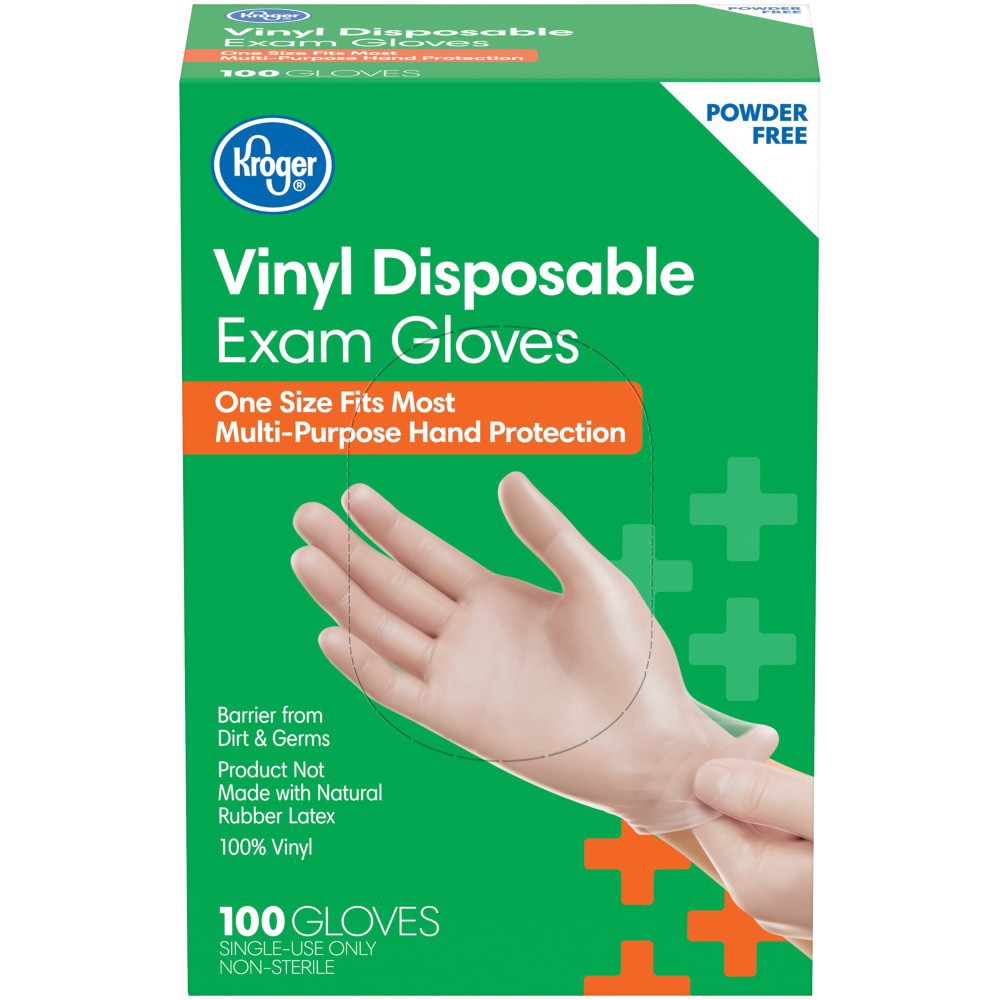 slide 1 of 5, Kroger Powder-Free Vinyl Disposable Exam Gloves, 100 ct