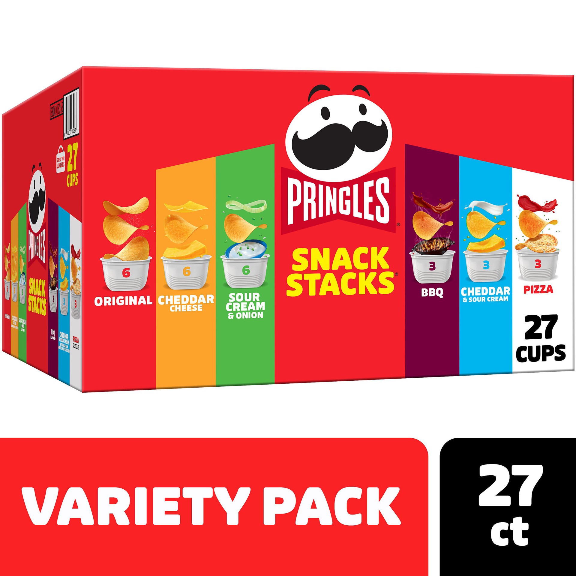 slide 1 of 5, Pringles Potato Crisps Chips, Lunch Snacks, Office and Kids Snacks, Snack Stacks, Variety Pack, 19.5oz Box, 27 Cups, 19.5 oz