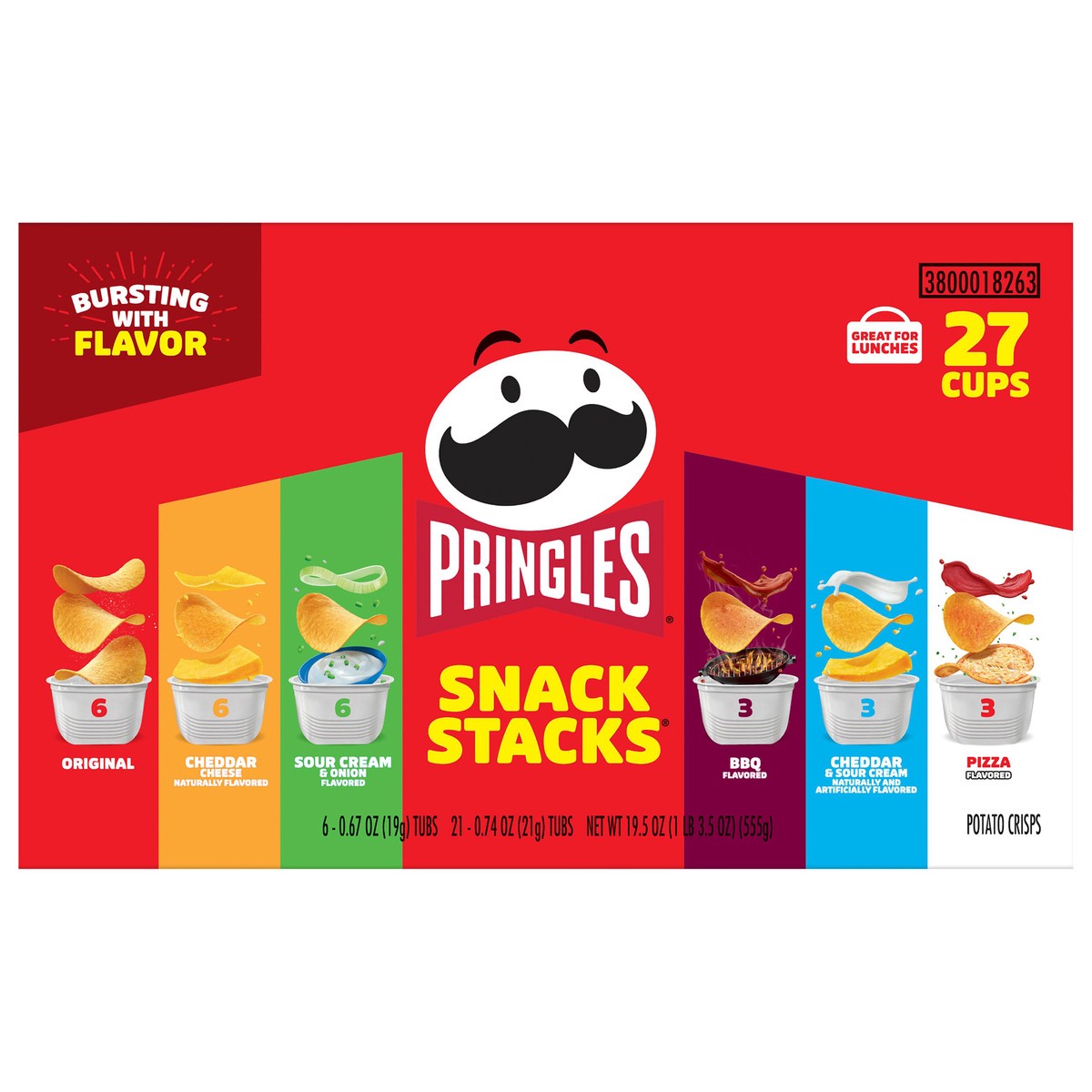 slide 1 of 5, Pringles Potato Crisps Chips, Lunch Snacks, Office and Kids Snacks, Snack Stacks, Variety Pack, 19.5oz Box, 27 Cups, 19.5 oz
