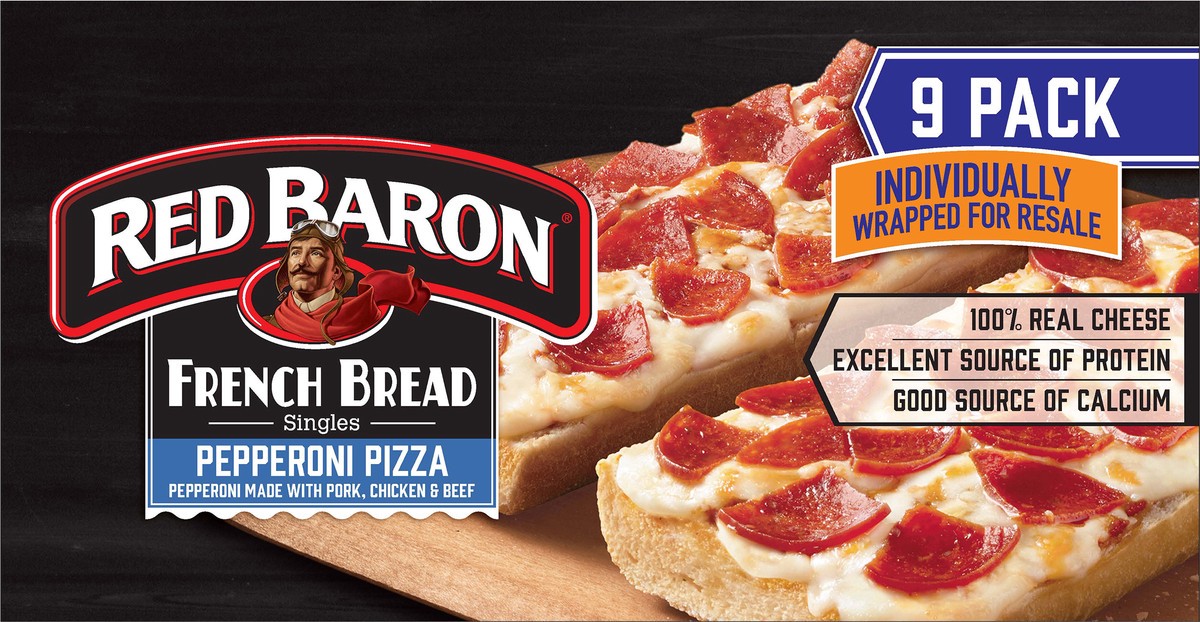 slide 7 of 9, Red Baron French Bread Singles Pepperoni Pizza 9 ea, 9 ct