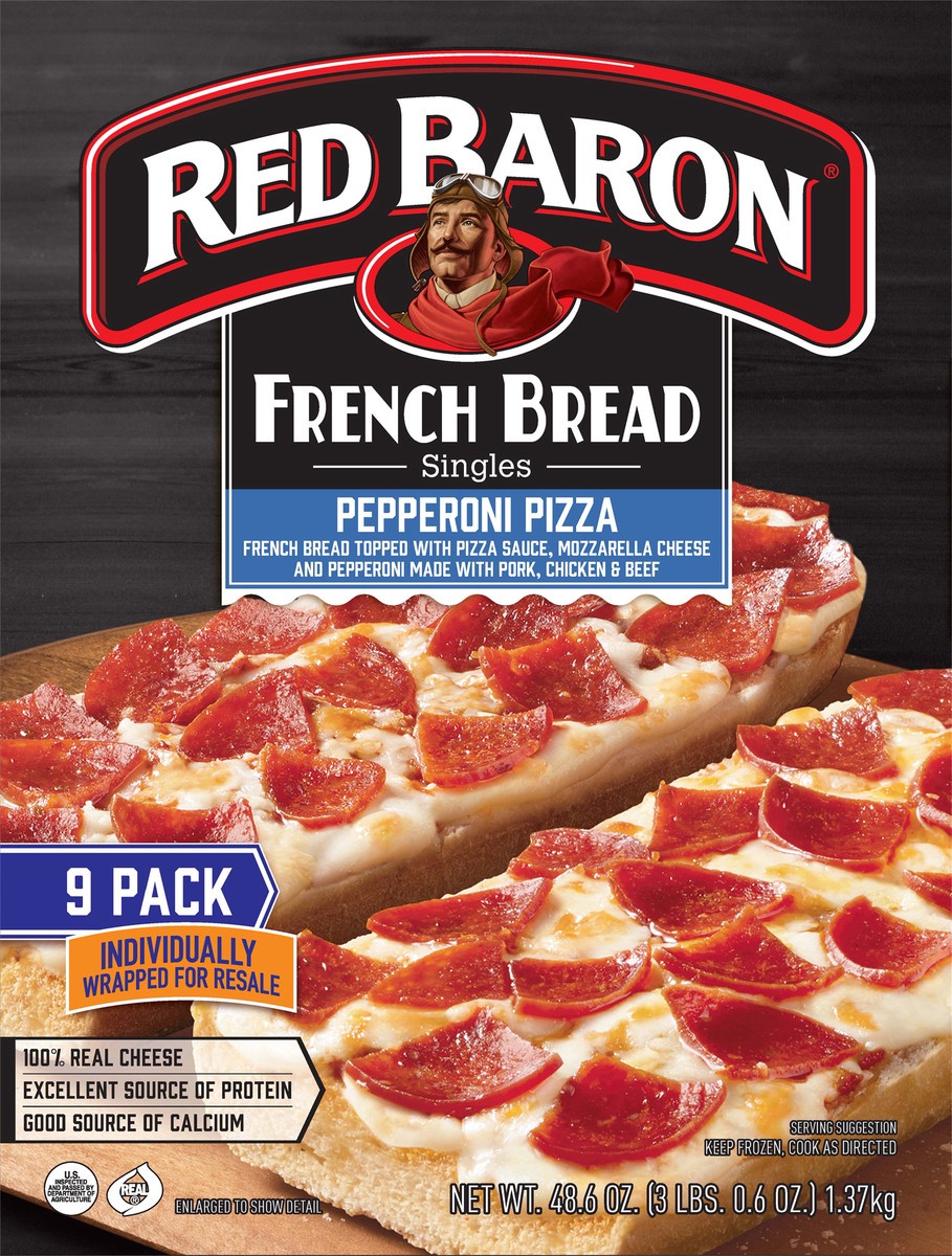 slide 5 of 9, Red Baron French Bread Singles Pepperoni Pizza 9 ea, 9 ct