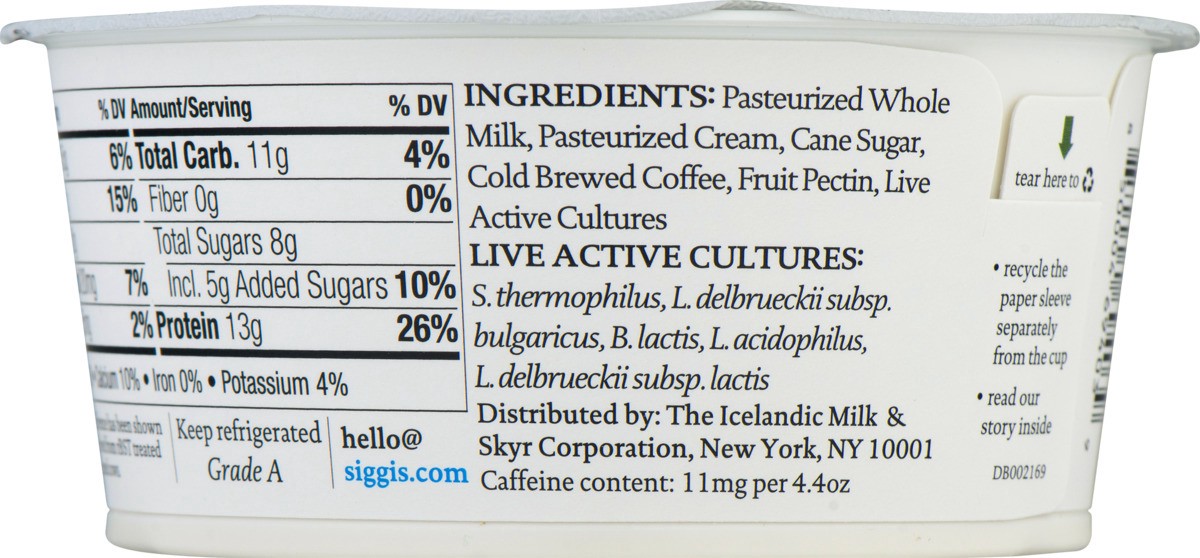 slide 3 of 11, Siggi's 4% Milkfat Coffee Yogurt, 4.4 oz