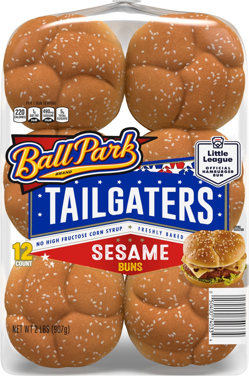 slide 2 of 13, Ball Park Tailgaters Sesame Buns, 12 count, Hamburger Buns, 32 oz Multipack, 12 ct