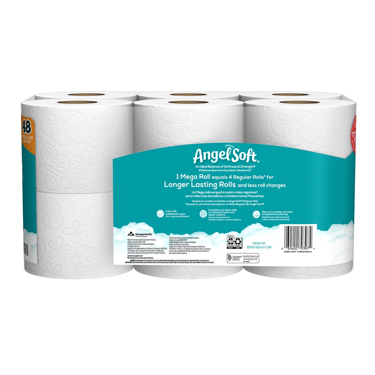 slide 2 of 3, Angel Soft Toilet Paper, 12 Mega Rolls, 12 ct