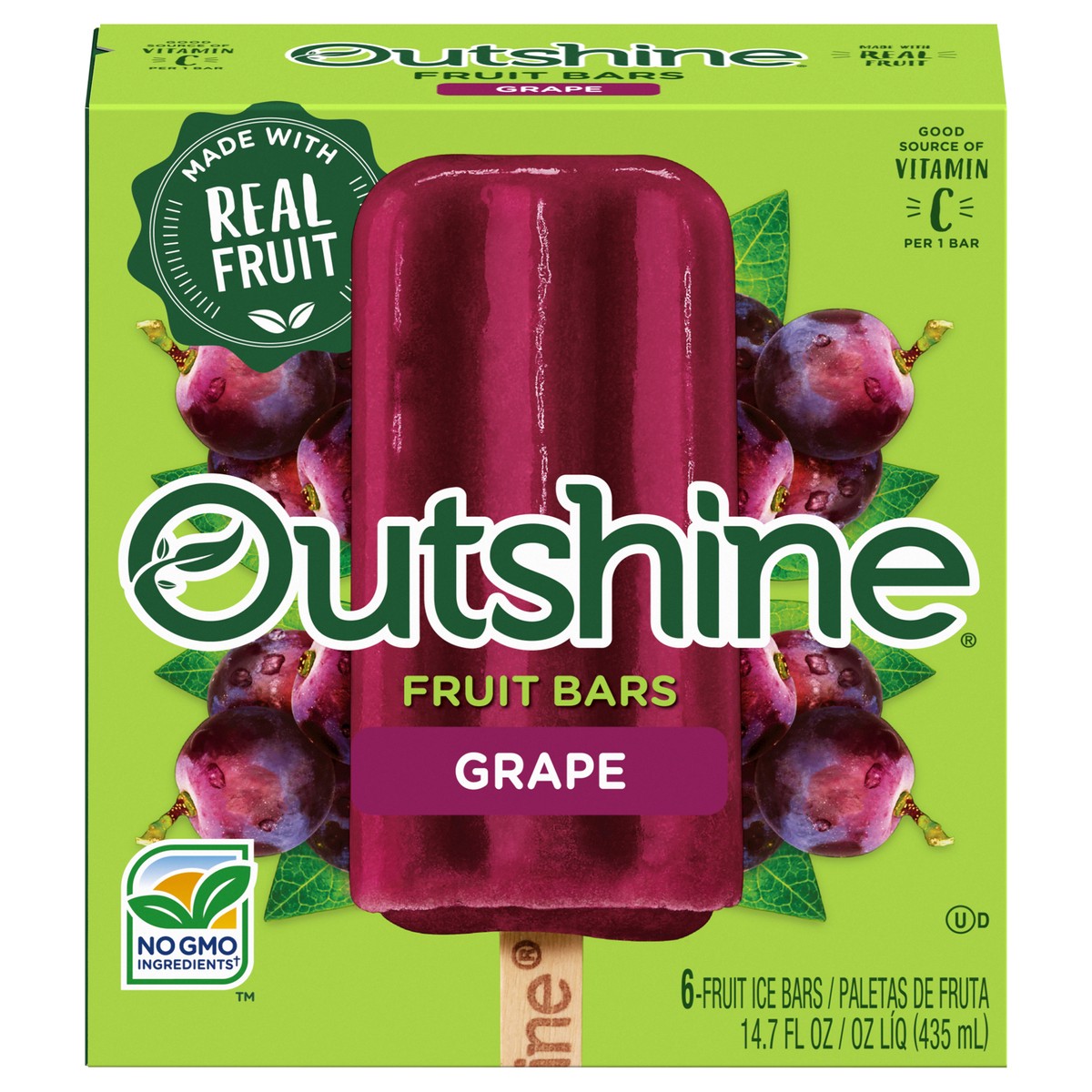 slide 1 of 5, Outshine Grape Fruit Ice Bars 6 ea, 6 ct