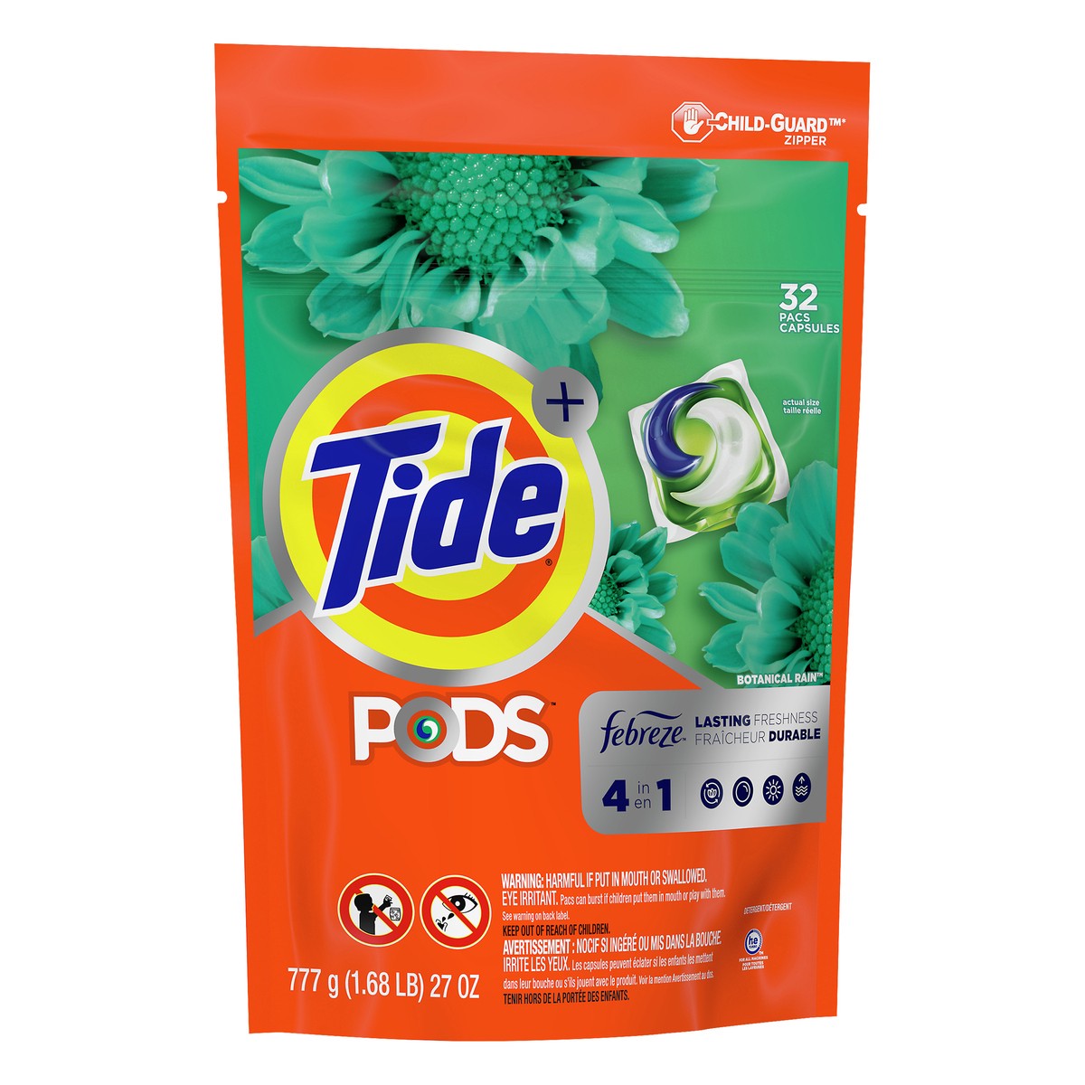 slide 2 of 4, Tide Plus Pods 4 in 1 Botanical Rain Detergent 32 ea, 32 ct