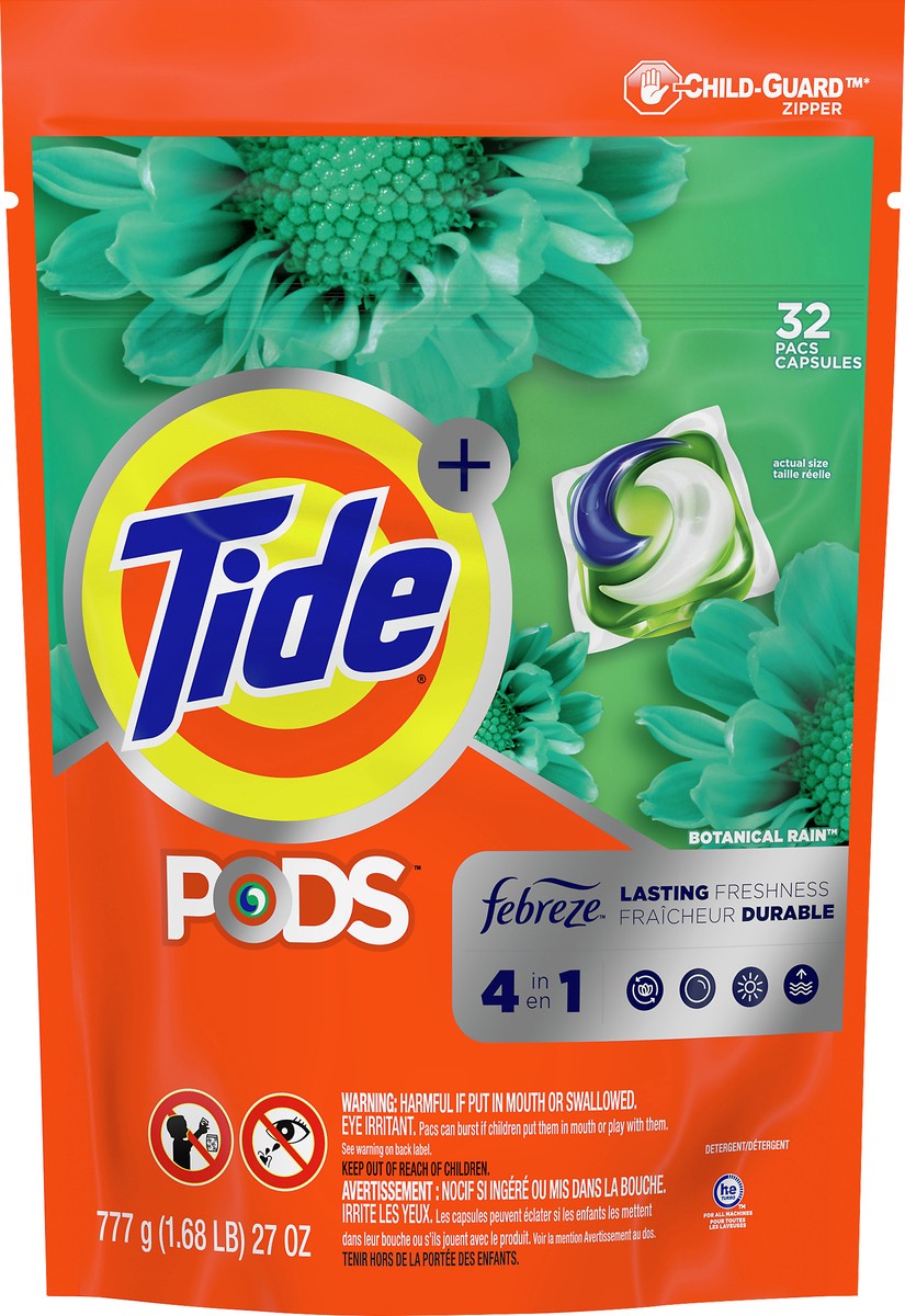 slide 4 of 4, Tide Plus Pods 4 in 1 Botanical Rain Detergent 32 ea, 32 ct