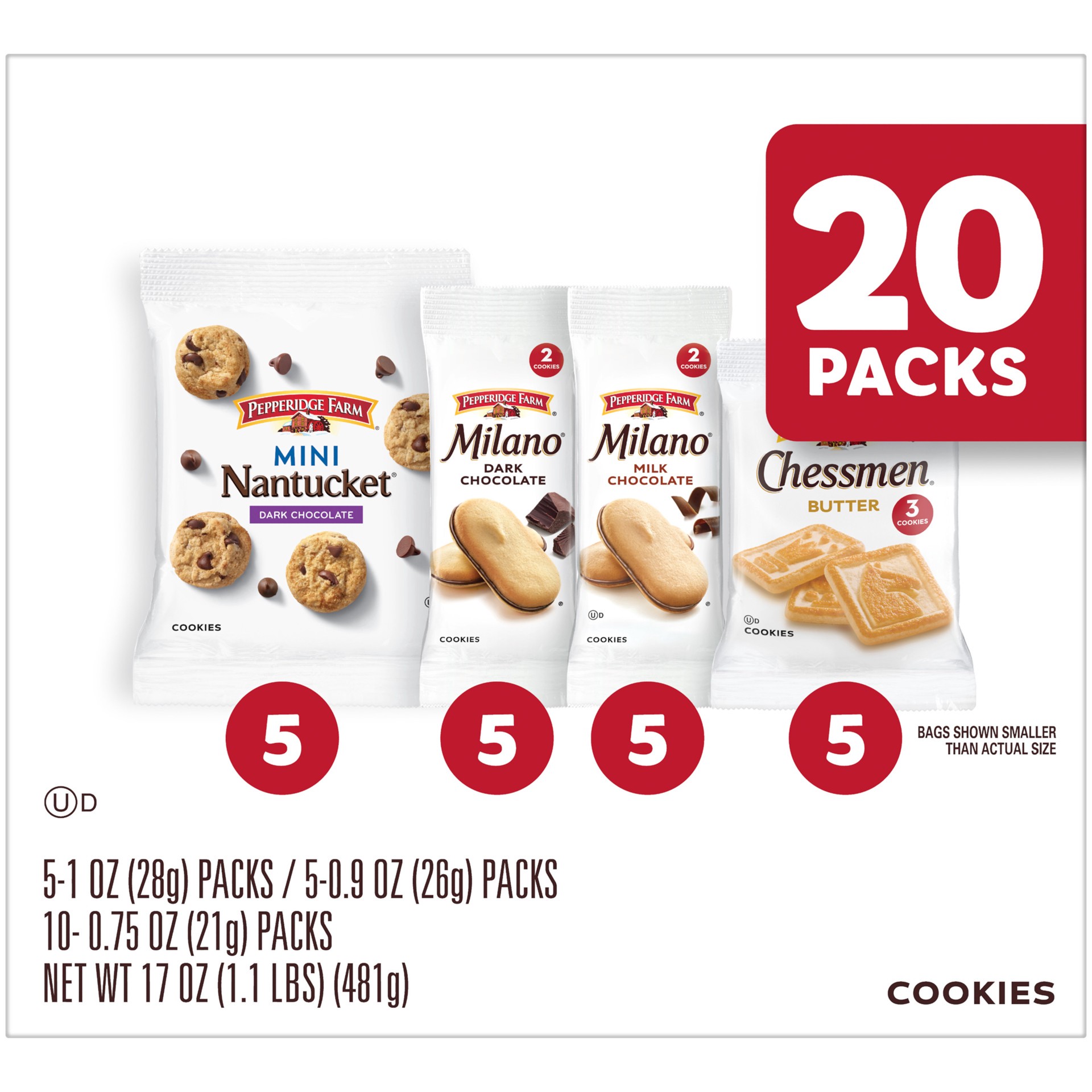 slide 3 of 6, Pepperidge Farm Cookies Variety Pack, Snack Packs, 20 pk, 17 oz