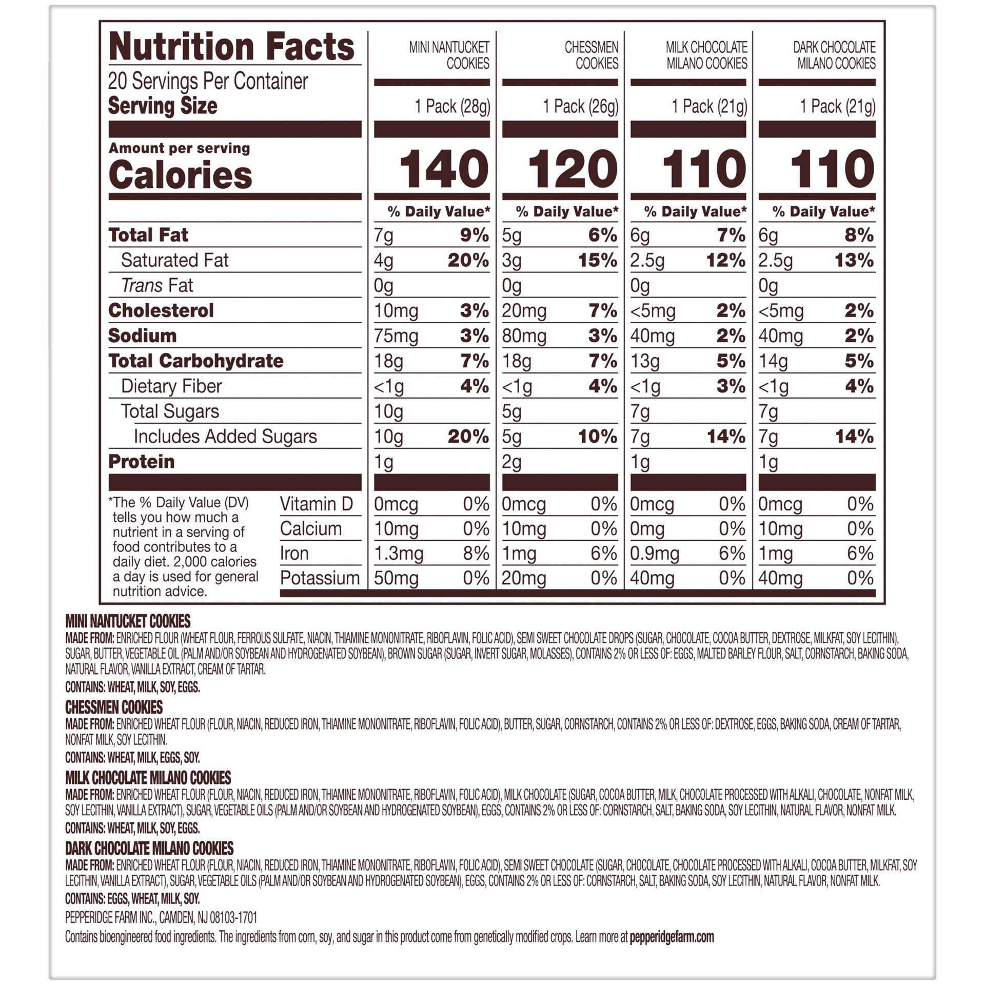 slide 5 of 6, Pepperidge Farm Cookies Variety Pack, Snack Packs, 20 pk, 17 oz