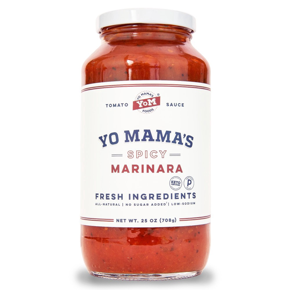 slide 1 of 4, Yo Mama's Foods Tomato Sauce Spicy Marinara, 25 oz