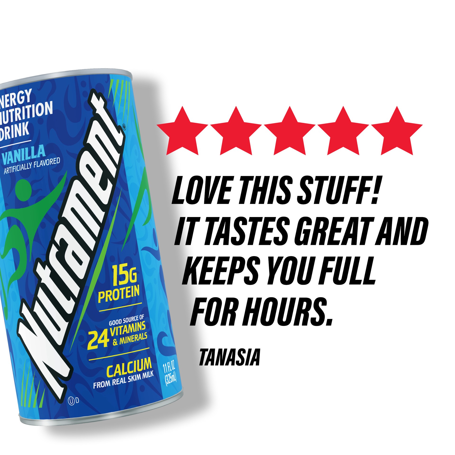 slide 8 of 8, Nutrament Vanilla Nutrition Drink, Energy Drink with Vitamins, Minerals and Protein, 11 FL OZ Can, 11 fl oz
