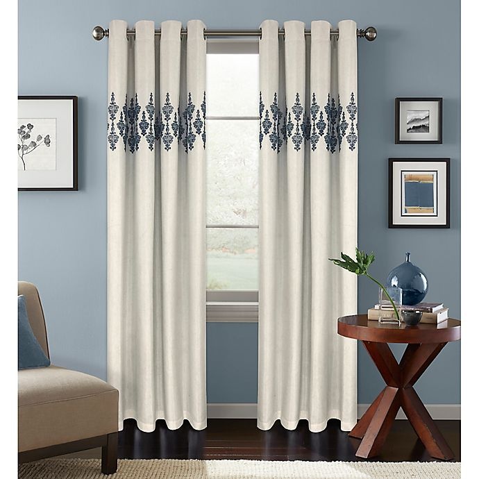 slide 1 of 2, Colordrift Jade Room Darkening Grommet Top Window Curtain Panel - Denim, 63 in