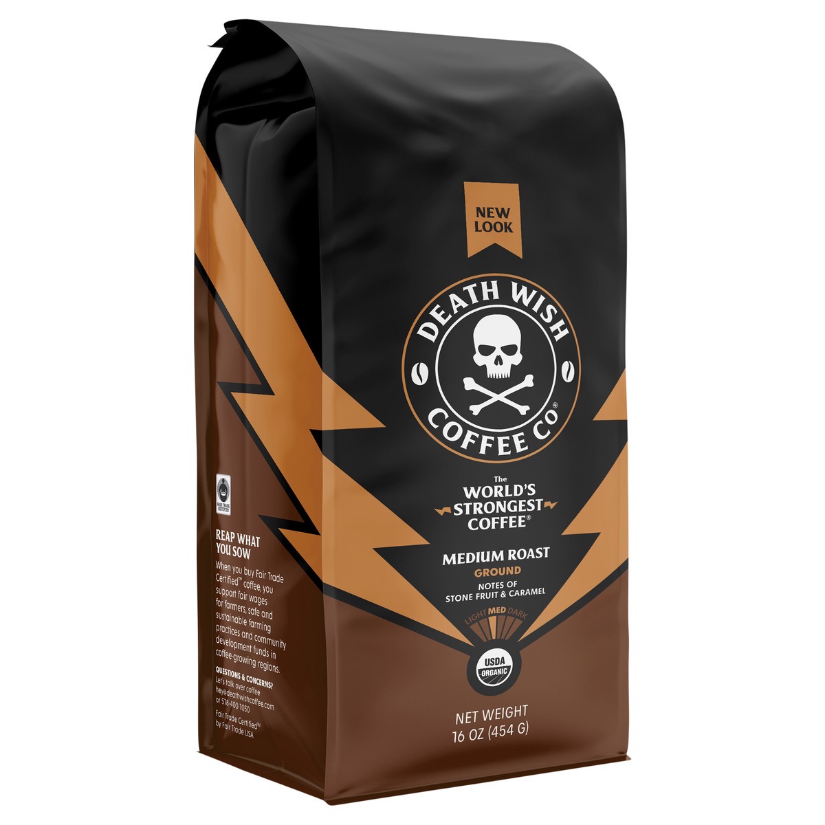 slide 3 of 6, Death Wish Coffee Co. Death Wish Coffee, Organic and Fair Trade, Medium Roast, Ground Coffee, 16 oz, 16 oz