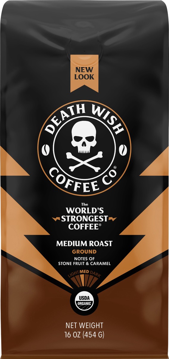 slide 6 of 6, Death Wish Coffee Co. Death Wish Coffee, Organic and Fair Trade, Medium Roast, Ground Coffee, 16 oz, 16 oz