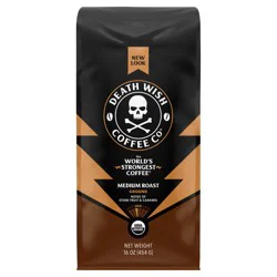 Death Wish Coffee Co. Death Wish Coffee, Organic and Fair Trade, Medium Roast, Ground Coffee, 16 oz